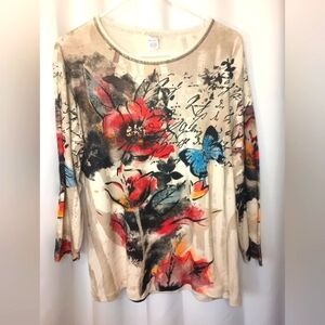 Jess Jane Garden Life Cotton Top XL Butterfly Rhinestone Artsy Y2K Fairy Grunge